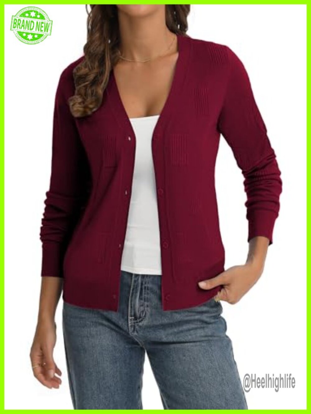 Ribbed Knit Cardigan V Neck Button Down Long Sleeve Lightweight Layer